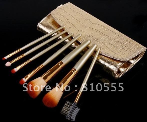 pincéis 7 pcs profissional com caso couro de ouro